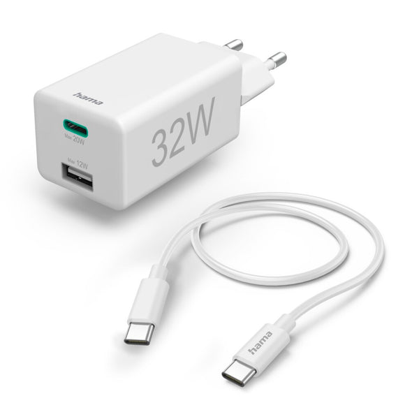 Hama Snellader 1x USB-C 1x USB-A PD/Qualcomm&reg; Oplaadset 32 Watt Wit