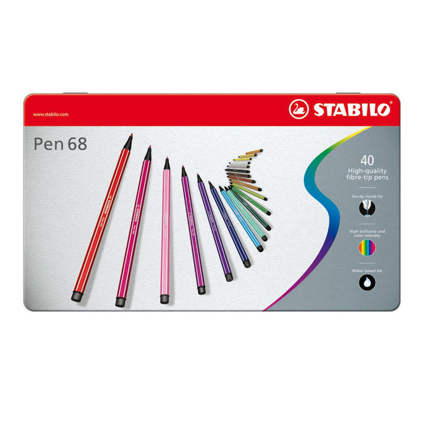 STABILO Pen 68 - Viltstift - Metalen Doos met 40 Stuks