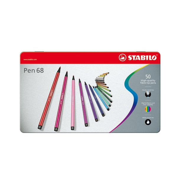 STABILO Pen 68 - Viltstift - Metalen Doos Met 50 Stuks