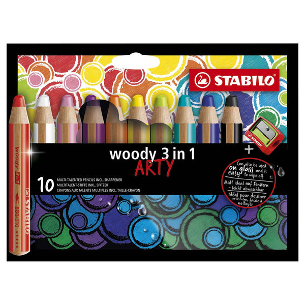 STABILO woody 3 in 1 - Multitalent Kleurpotlood - ARTY - Set 10 St. + Puntenslijper