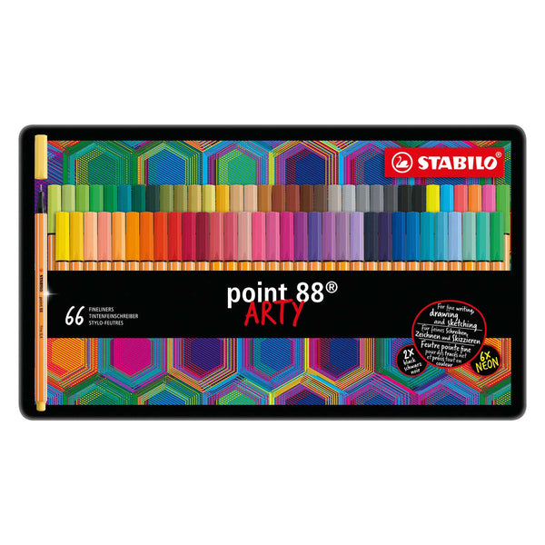 STABILO point 88 - Fineliner - ARTY - Metalen Set Met 66 Stuks