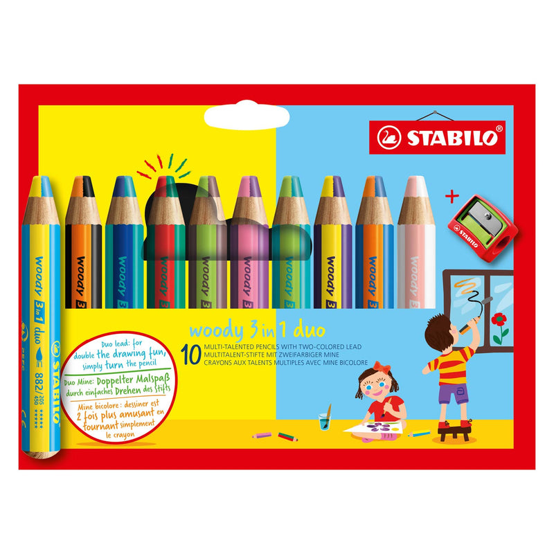 STABILO woody 3 in 1 Duo - Multitalent Kleurpotlood - Set 10 St. + Puntenslijper