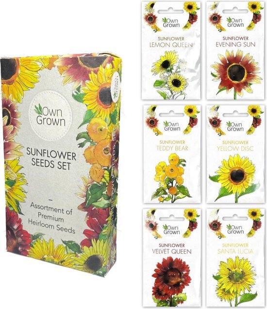 OwnGrown Zonnebloemenzaden set 6 verschillende soorten zonnebloemen Voor binnen, tuin en balkon Eco