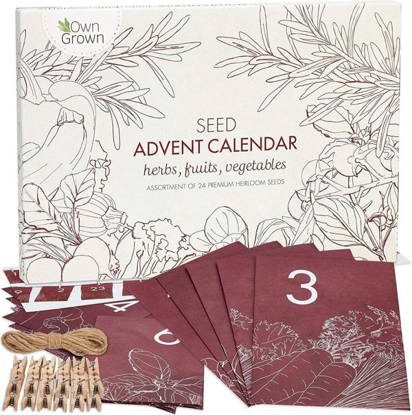 OwnGrown Seeds Advent Kalender 2022 Prachtige feestelijke Adventkalender met Kruidenzaden,Fruitzade