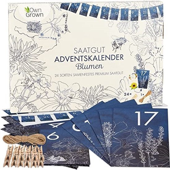 OwnGrown Seeds Advent Kalender 2022 Prachtige feestelijke Adventkalender met bloemenzaden