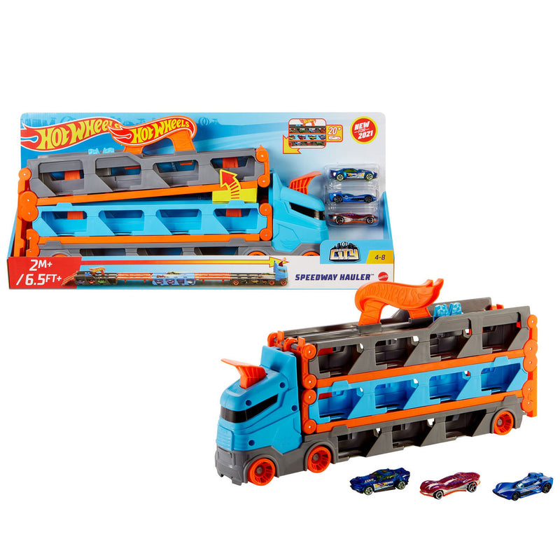 Hot Wheels Speedway Transportwagen + 3 Auto's