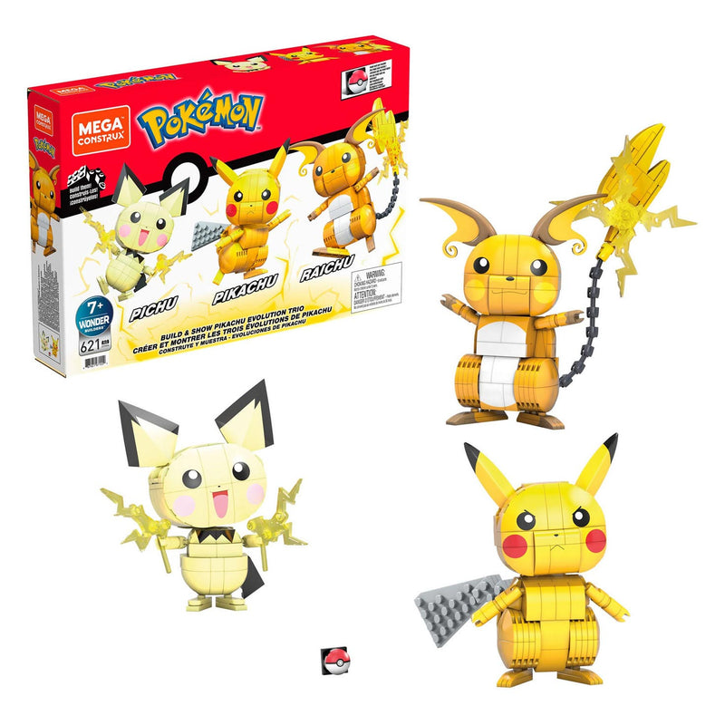 Mega Construx Pokemon Bouwset - Build and Show Pikachu Evolution Trio