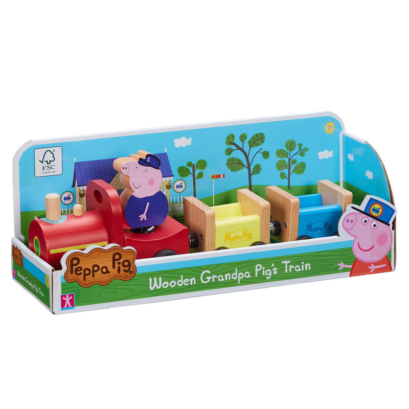 Peppa Pig Houten Trein met Opa Pig Speelfiguur