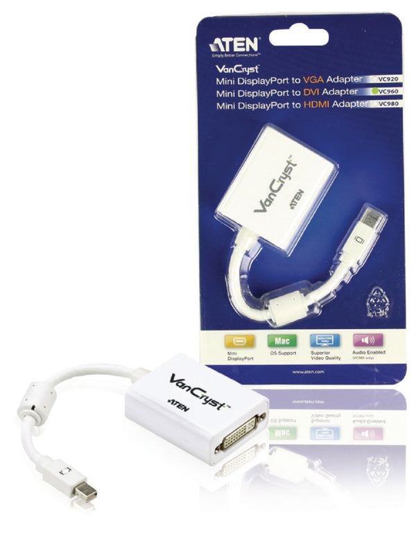 Aten VC960-AT Mini Displayport Kabel Mini-displayport Male - Dvi-i 24+5-pins Female 0.15 M Wit