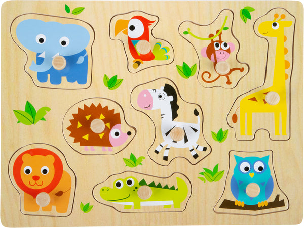Small Foot - Houten Noppenpuzzel Dierentuin, 9st.