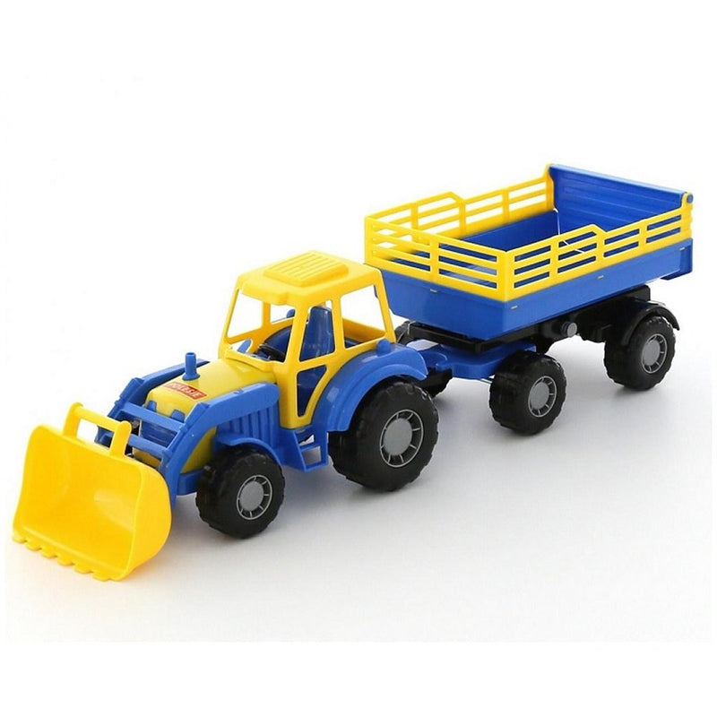 Polesie Tractor met Voorlader en Aanhanger Blauw