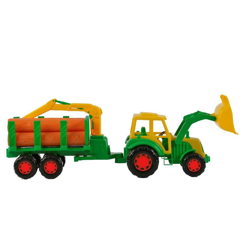 Polesie Tractor Kevin met Bomenaanhanger + Laadkraan + 4 Boomstammen