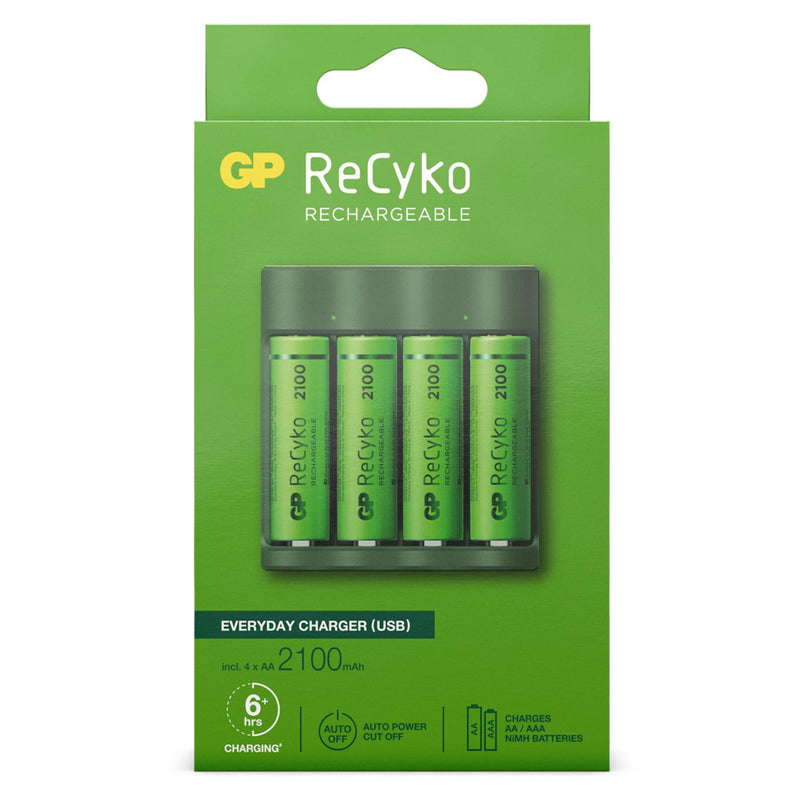 GP Recyko USB Lader + 4 AA Batterijen 2100mah