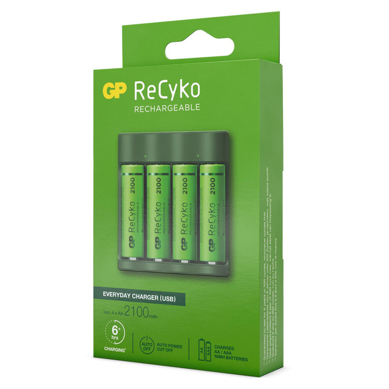 GP Recyko USB Lader + 4 AA Batterijen 2100mah
