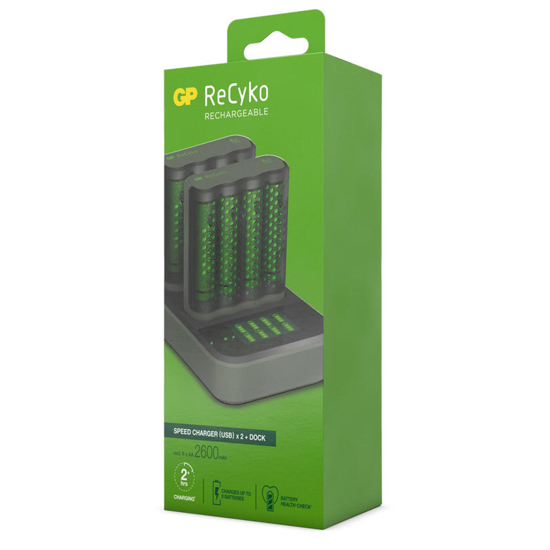 GP Recyko USB Lader En Doc + 8 AA Batterijen 2600mah