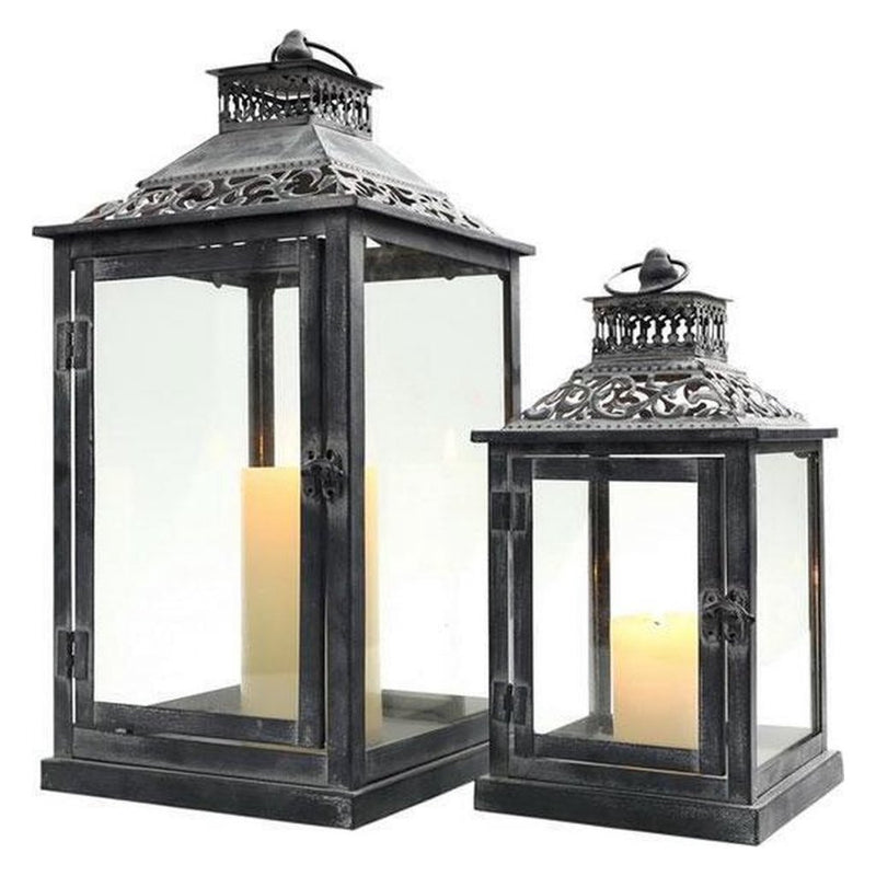 JHY Design JHY4899 Vintage Lantaarns + Kaarsen 2 Stuks Zwart/Metaal