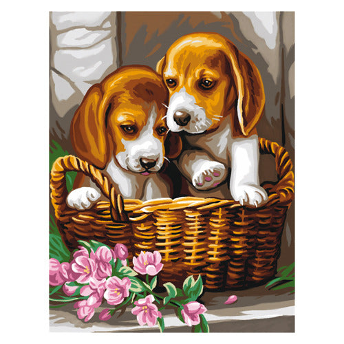 Schilderen Op Nummer Puppies in een Mandje