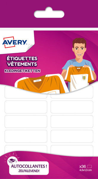 Avery AV-ETVET36 Etiket Voor Textiel 36 Stuks Wit