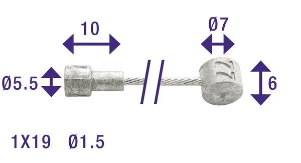 Rem binnenkabel Elvedes 2350mm RVS / Slick ø1,5mm V-nippel en T-nippel (op kaart)
