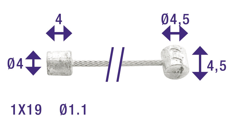 Schakel binnenkabel Elvedes 2250mm RVS Ø1,1mm Shimano / Huret N-nippel en T-nippel (op kaart) - Zil