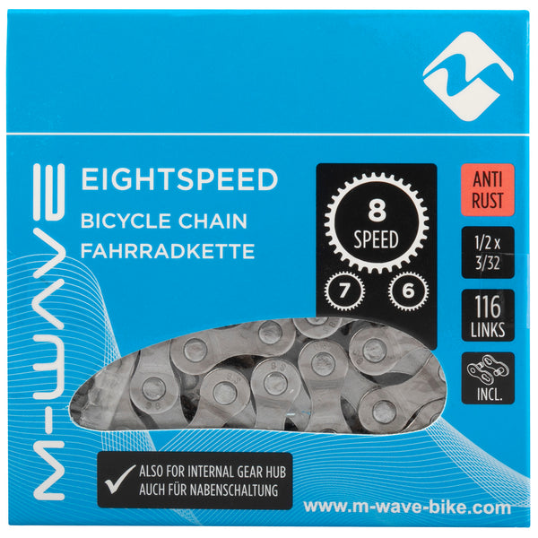 Ketting 8 speed M-Wave 1/2 x 3/32" - 116 links - anti-roest met sluitschakel