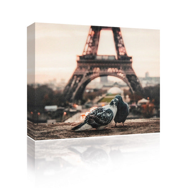 Sound Art Canvas + Bluetooth Speaker Pigeons And Eiffel Tower