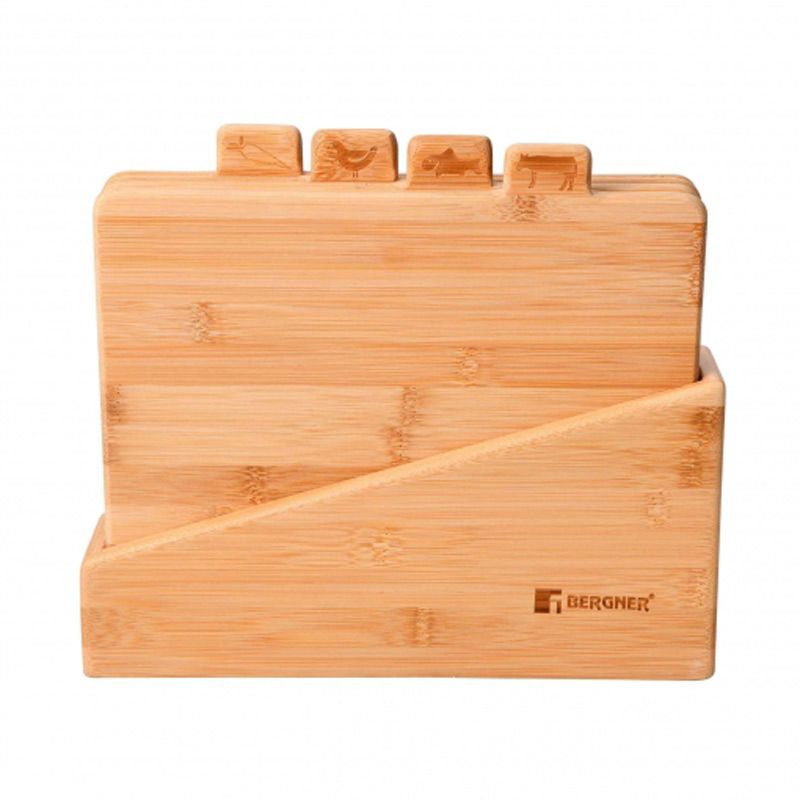 Bergner Index Snijplankenset - met houder - 4 Snijplanken - Bamboe