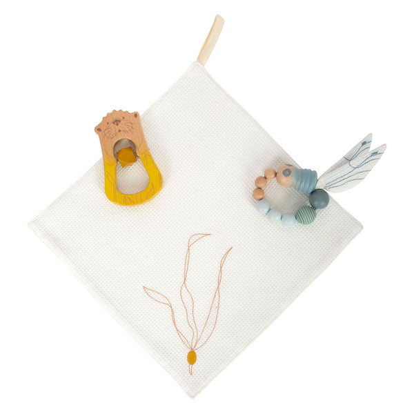Small Foot - Knuffeldoekje Zeekust met Rammelaar en Grijpring, 3dlg.