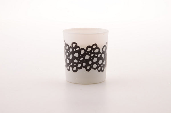 Kaars in glas cirkels zwart/wit