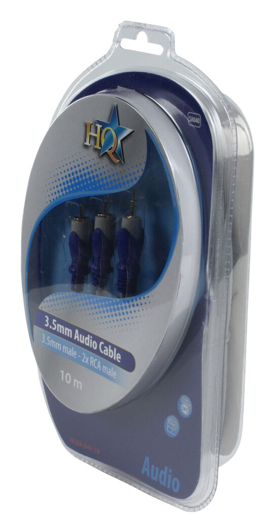 HQ HQSA-040-10 Stereo Audiokabel 3.5 Mm Male - 2x Rca Male 10.0 M Grijs
