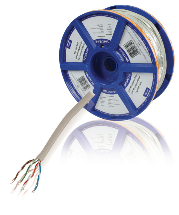 Valueline VLCR85190E100 Cat5e Netwerkkabel Op Haspel Utp Rol 100 M Grijs Stranded