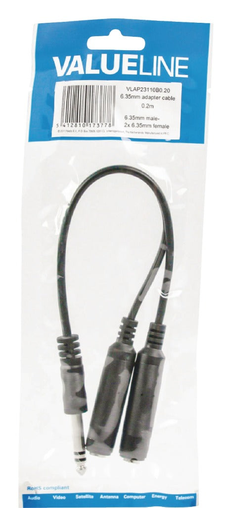 Valueline Vlap23110b0.20 6.35 mm To 2x 6.35 mm Stereo  Splitter Cable 0.2 M