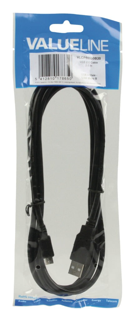 Valueline Vlcp60500b20 Usb 2.0 Usb A Male - Usb Micro B Male Kabel 2,00 M Zwart
