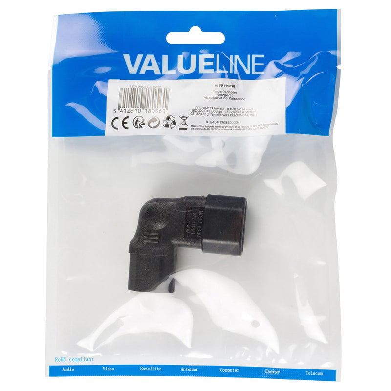 Valueline VLEP11903B Stroomstekker Female/male Polyvinylchloride (pvc) Zwart
