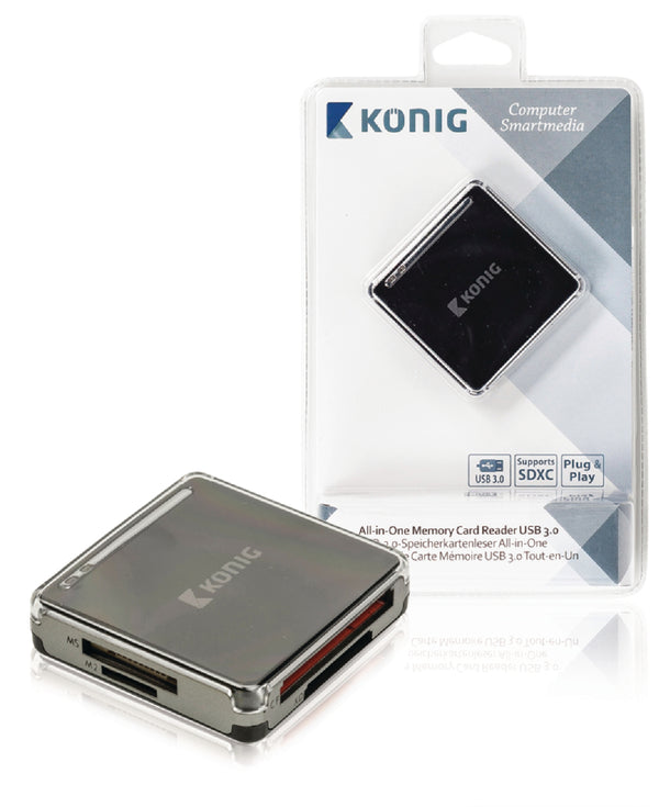 K&ouml;nig CSU3ACR100BL Kaartlezer Alles-in-1 Usb 3.0 Zwart