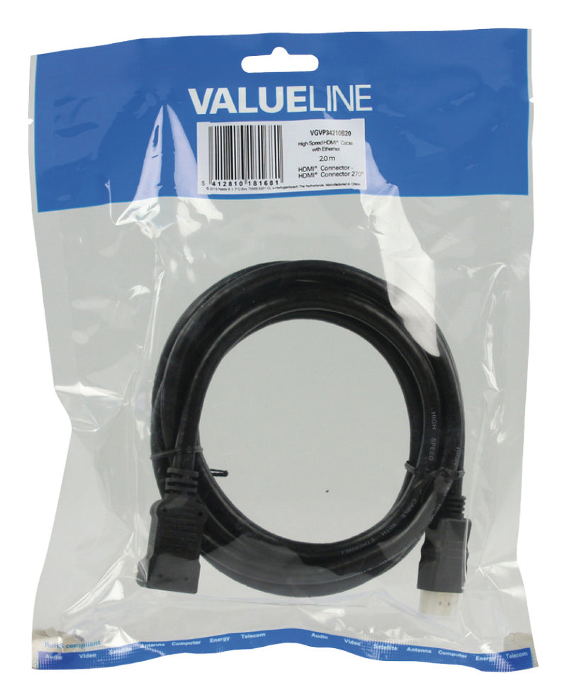 Valueline Vgvp34210b20 High Speed Hdmi Kabel met Ethernet Hdmi Connector - Hdmi Connector 270