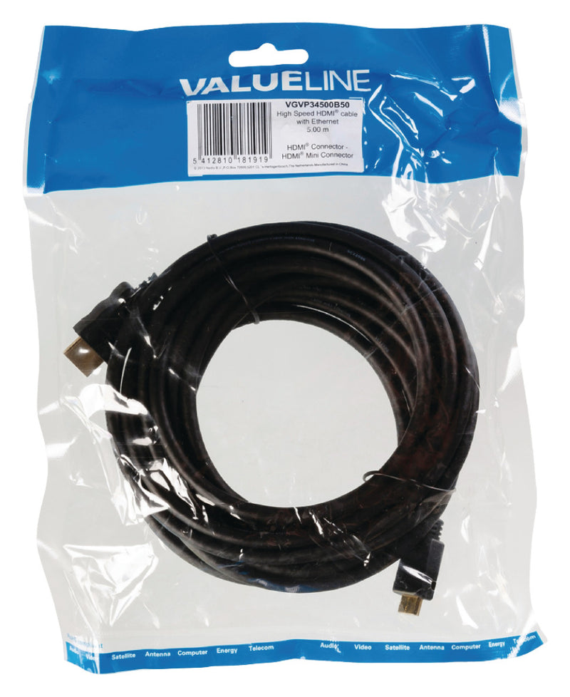 Valueline Vgvp34500b50 High Speed Hdmi-kabel met Ethernet Hdmi-connector - Hdmi Mini-connector 5,00