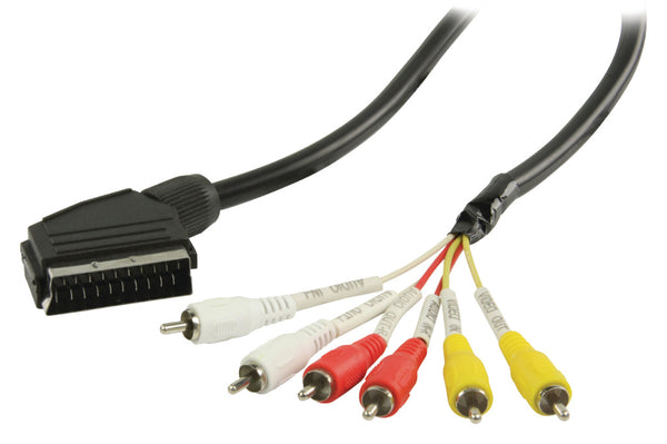 Valueline Vlvp31160b20 Scart - Rca Kabel Scart Mannelijk - 6x Rca Mannelijk  2,00 M Zwart