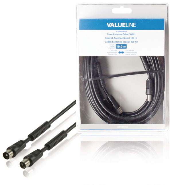 Valueline Vlsb40010b100 Coax Antennekabel 100 hz Coax Mannelijk - Coax Vrouwelijk 10,0 M Zwart
