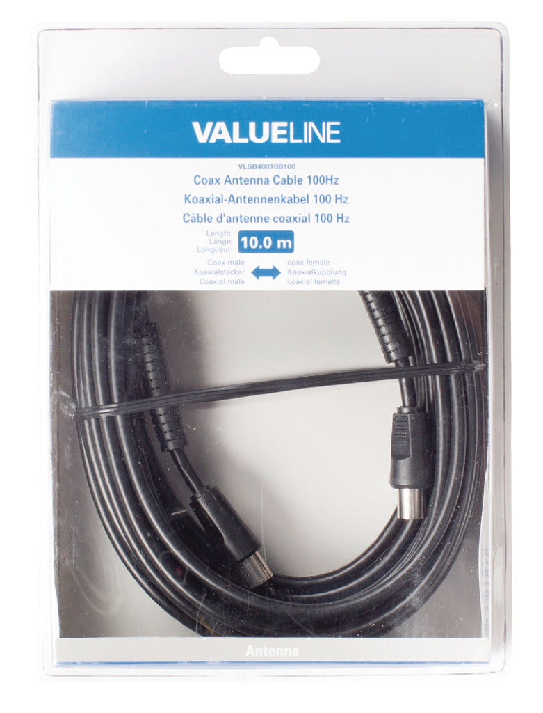 Valueline Vlsb40010b100 Coax Antennekabel 100 hz Coax Mannelijk - Coax Vrouwelijk 10,0 M Zwart