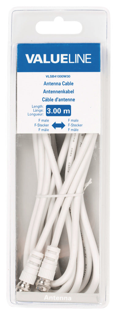 Valueline VLSB41000W30 Antennekabel F Mannelijk - F Mannelijk 3,00 M Wit