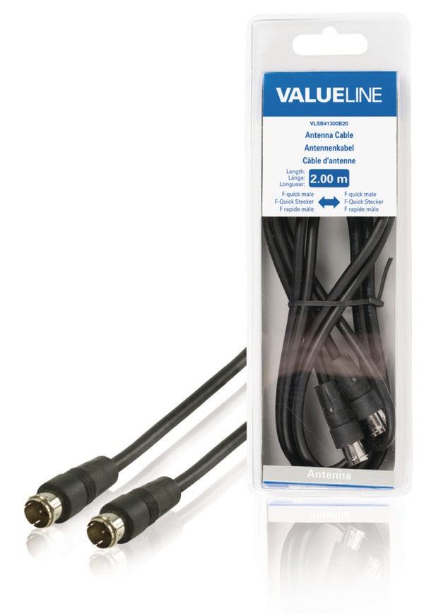 Valueline VLSB41300B20 Antennekabel F-quick Mannelijk - F-quick Mannelijk 2,00 M Zwart