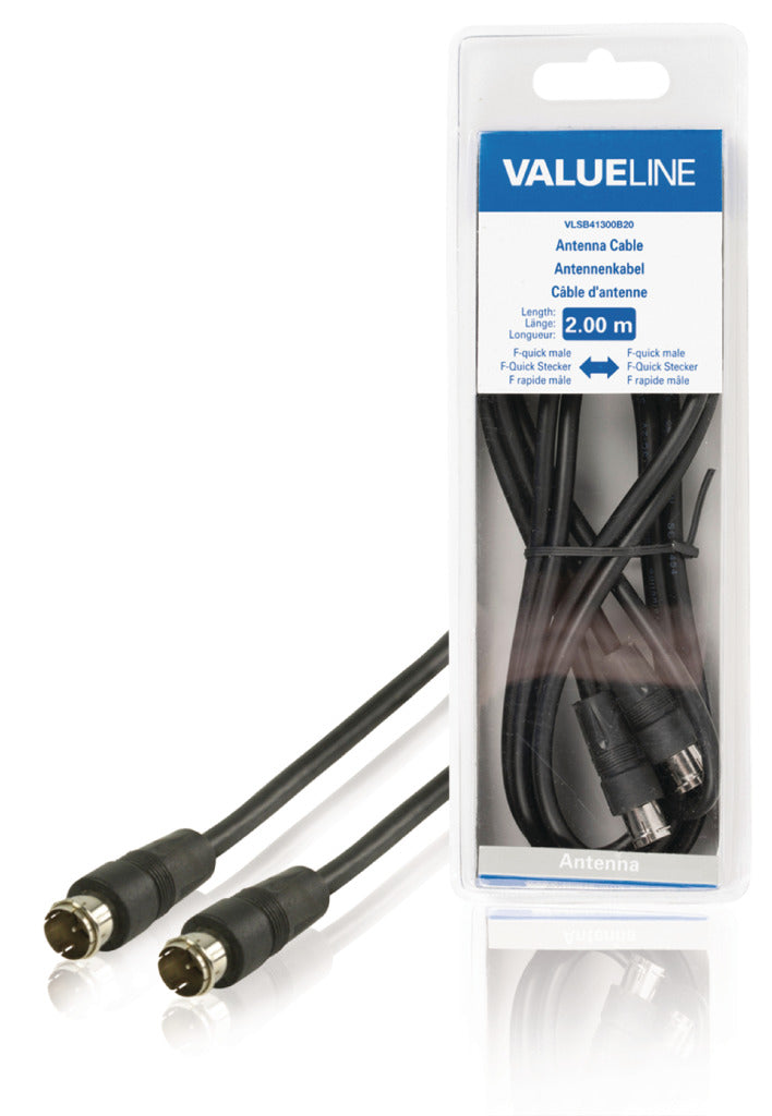 Valueline VLSB41300B20 Antennekabel F-quick Mannelijk - F-quick Mannelijk 2,00 M Zwart