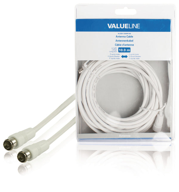 Valueline VLSB41300W100 Antennekabel F-quick Mannelijk - F-quick Mannelijk 10,0 M Wit