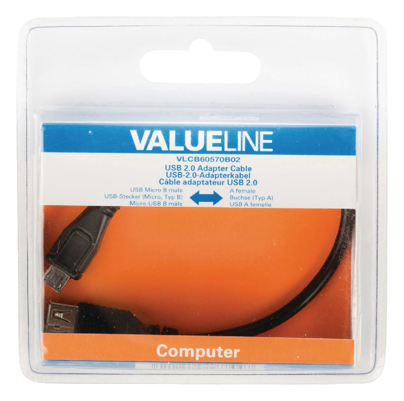 Valueline VLCB60570B02 Usb 2.0 Adapterkabel Usb Micro B Mannelijk - A Vrouwelijk 0,20 M Zwart