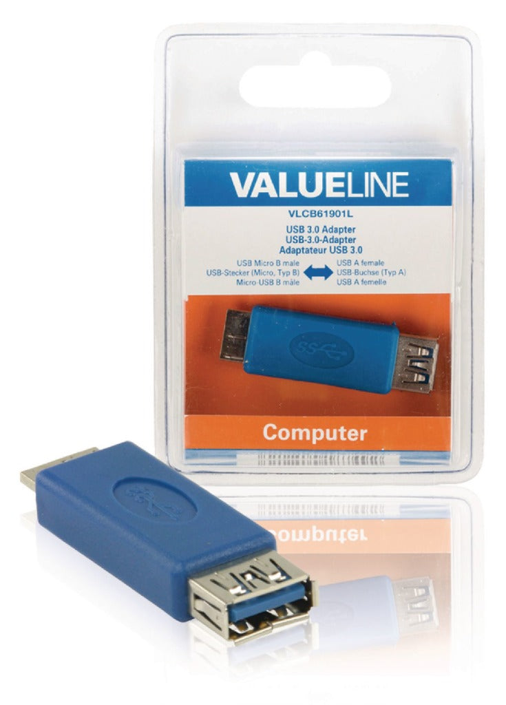 Valueline VLCB61901L Usb 3.0 Usb Micro B Mannelijk - Usb A Vrouwelijk Adapter Blauw