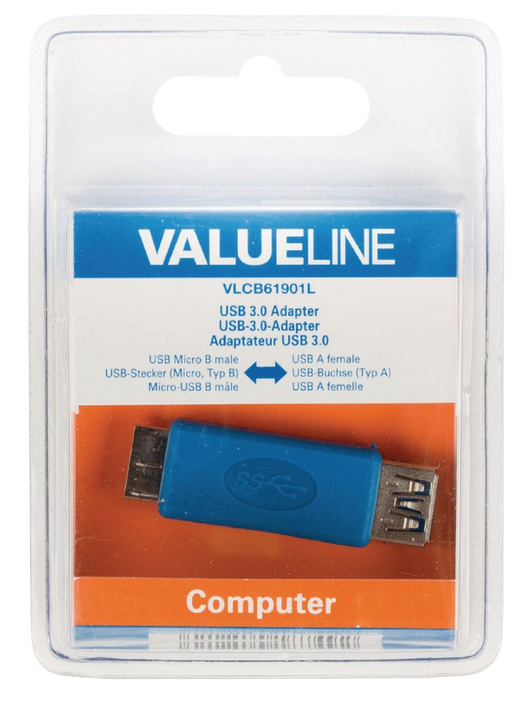 Valueline VLCB61901L Usb 3.0 Usb Micro B Mannelijk - Usb A Vrouwelijk Adapter Blauw