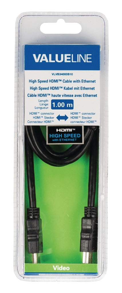 Valueline VLVB34000B10 High Speed Hdmi Kabel Met Ethernet Hdmi-connector - Hdmi-connector 1.00 M Zw
