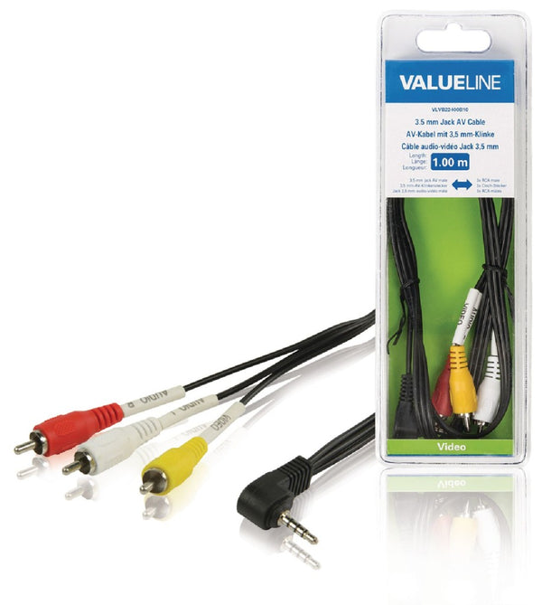 Valueline VLVB22400B10 3,5 mm Jack Av Kabel Mannelijk - 3x Rca Mannelijk 1,00 M Zwart