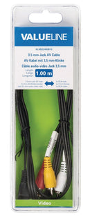 Valueline VLVB22400B10 3,5 mm Jack Av Kabel Mannelijk - 3x Rca Mannelijk 1,00 M Zwart